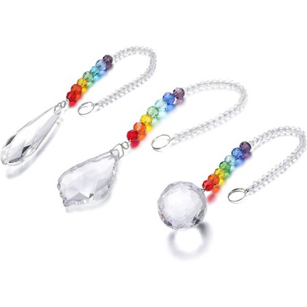 Sol Fångare 7 Chakra Prisma Pärlor Kristall Sol Fångare Dekoration Regnbåge Prydnad Hängande för Trädgård Fönster Bil (3PCS)