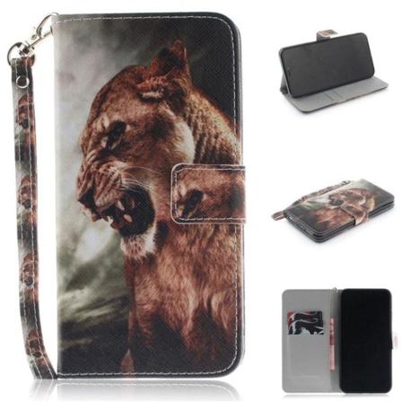 iPhone 9 Plus mobilfodral syntetläder silikon plånbok stående position tryckmönster - Stark tiger multifärg