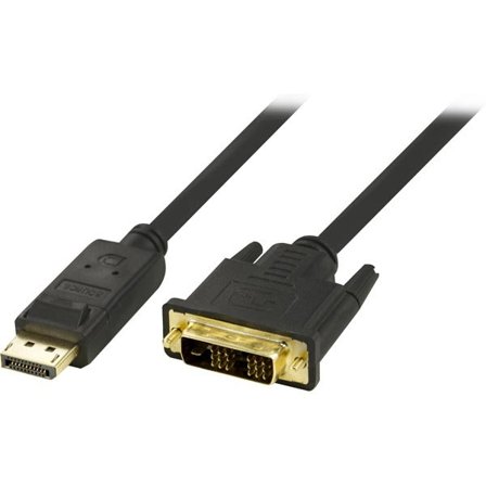 DELTACO DisplayPort til DVI-D Single Link skærmkabel, 20-pin ha - 18+1-pin ha