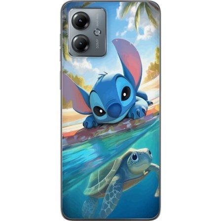 Kompatibelt Mobilskal till Motorola Motorola Moto G14 Stitch med sköldpadda – söt blå alien i tropisk strandmiljö från Disney