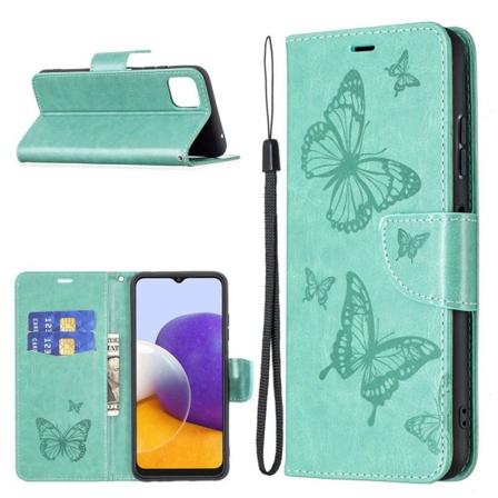 Butterfly Samsung Galaxy A22 5G Läppäkotelo - Vihreä Green