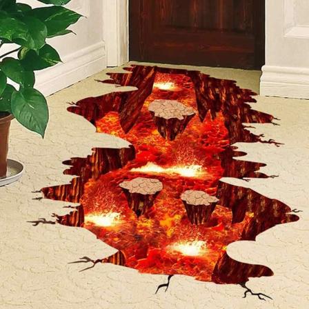 Kreativa 3D rymdväggdekaler avtagbara PVC magiska golvflammor och