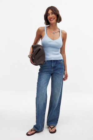 NA-KD Straight Mid Waist Jeans - Mid waist jeans - Blå - EU 42