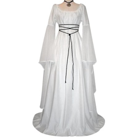 Kvindes Vintage Stil Middelalderlig Maxi Kjole Snøre Gothic Maskerade Kjole Talje Crew Hals Halloween Langærmet