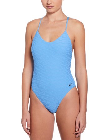 NIKE SWIM Nike Swoosh Terry Towelling V Neck One Piece - Blue - L