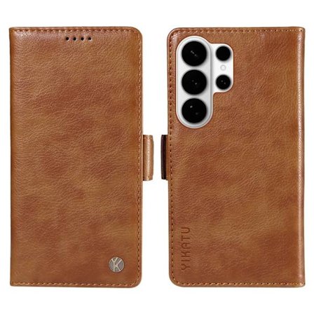 YIKATU Samsung Galaxy S26 Ultra Plånboksfodral Konstläder Litchi - Brun