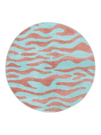 Vaskbart Innendørs-/Utendørstepper Woodcut Rosa/Turquoise Rundt Lite Oeko-Tex