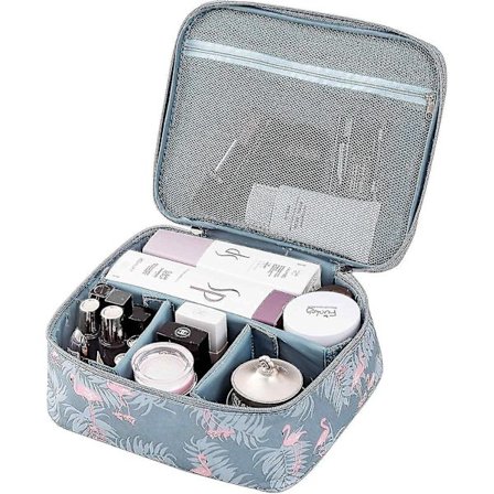 Reise sminke kosmetisk veske, bærbar børster veske toalettveske reise sett arrangør grå flamingo B