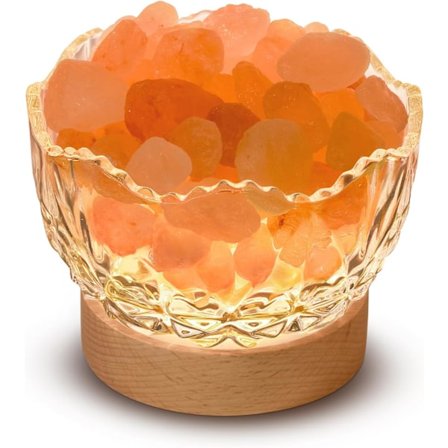 Himalaya Saltlampe, Pink, Træbase, 10 Lysstyrkeindstillinger, USB-stik, 1 års garanti