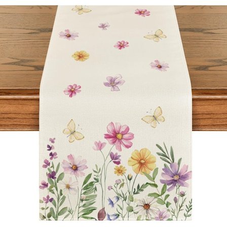 Blomster sommerfugl vår bordløper, duk, sesong sommer kjøkkenbordsdekorasjon innendørs ferie festdekor 33 x 183 cm