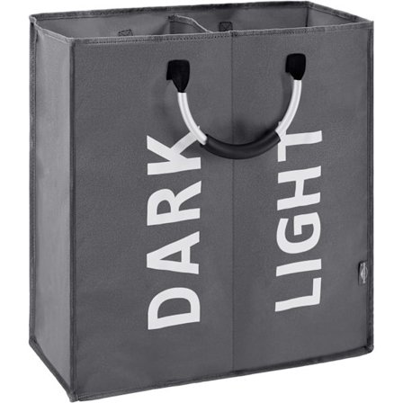 Stor Sammenklappelig Vaskeri Kurv Taske med 2 Sektioner til Soveværelse, Tekstil (Mørkegrå)