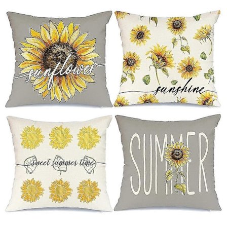 Sommer Putetrekk 18x18 Sett med 4 Sommerdekorasjoner Solsikke Gårdshus Pynteputer Putetrekk Ca