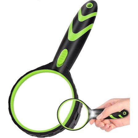 Förstoringsglas med Ljus, Barn 10x Förstoringsglas 75 mm Handhållet Läsförstoringsglas med Halkfritt Gummihandtag, Fallsäkert, Hög Klarhet, Lättvikt 