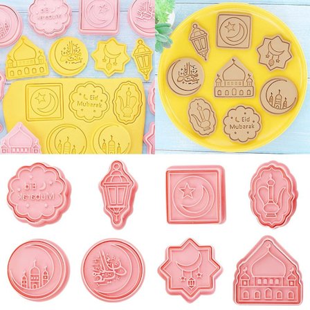 8 kpl Eid Mubarak -keksileikkureita, Ramadan Mubarak -kakkumuotit