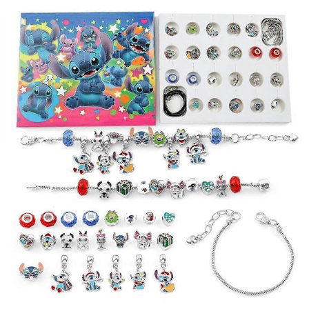 2024 Julekalender med 24 Dages Nedtælling Lilo & Stitch Armbånd og Halskæde Charm Beads Vedhæng DIY Smykke Sæt Børn Julegave