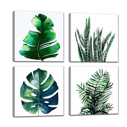 Botaaninen sisustus vihreä seinätaide - 4 kappaletta kehystetty trooppinen maalaus luonnollinen eukalyptus Monstera lehdet kangas taideteos 4 