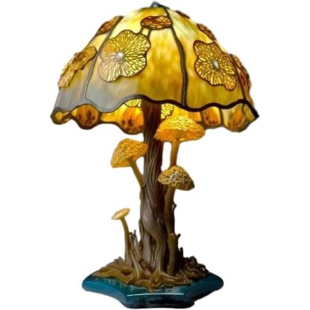 Fargerik Bordlampe med Sopp i Resin, 15 cm Høy Fargerik Maleri Planteserie Nattlys, USB Oppladbar Sengelampe (Gul sopp)