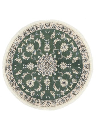 Nain Tæppe 100X100 Rundt Sort/Mørkegrøn Uld, Persien