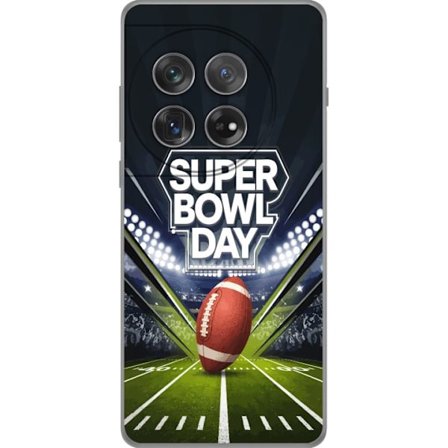 Kompatibel Mobilcover til OnePlus 12 Super Bowl Day plakat med amerikansk fodbold på oplyst arena i dramatisk sportsdesign