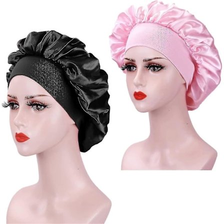 2 X Dam Satinhattar, Kvällshår Silk Hatt, Elastisk Satinhatt, Smink Silk Hatt (svart+rosa)