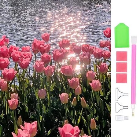 Diamantmaleri Tulipaner (30X40cm),DIY 5D Diamantmaleri Blomster Diamantbroderi Fuld Diamantmaleri Broderikit Til Værelse Dekoration Hjemmevæg De