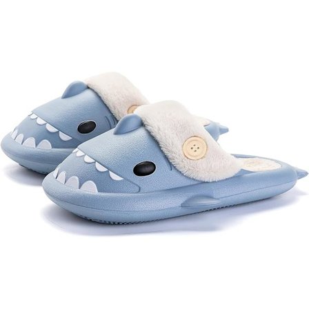 38/39 EU Blå Haj Tøfler Varme Plys Haj Tøfler Aftagelige
