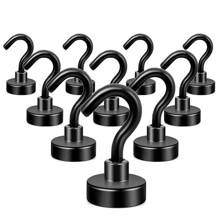 Mustat magneettikoukut, erittäin vahva Super Cruise -koukku ripustamiseen, magneettinen ripustin verhoille, grillille, pyyhkeelle, kattoon, 10 kpl (