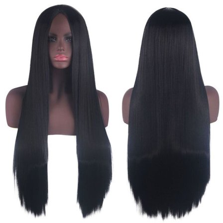 Ekte hårparykk, langt rett hår med lugg til julekjole