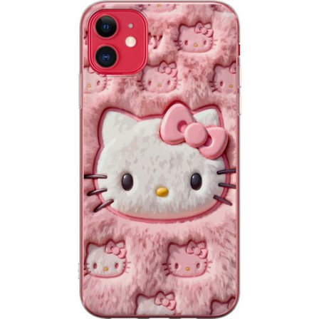 Kompatibel Mobilcover til Apple iPhone 11 Hello Kitty lyserød fluffy baggrund med ikonisk ansigt og kawaii-æstetik