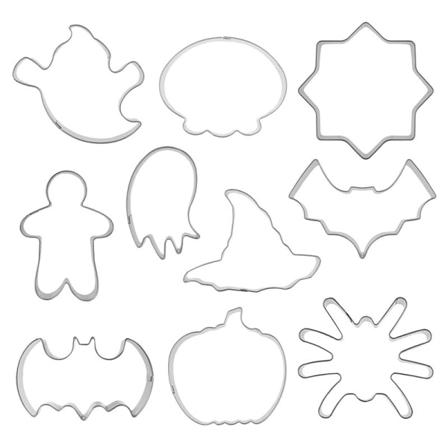 Sett med 10 stykker Halloween fondant kakeformer i rustfritt stål