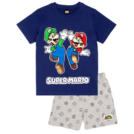 Super Mario Pojkar Kort Pyjamas Set 7-8 År Marinblå/Grå