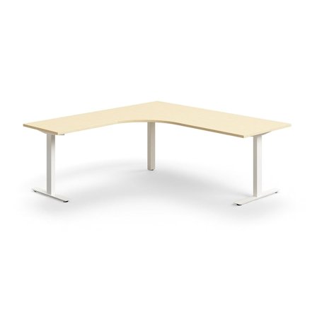 Desk QBUS, L-shaped, 2000x2000 mm, T-frame, white frame, birch