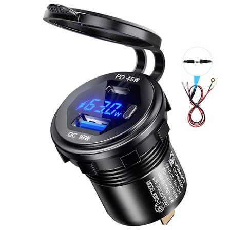 45w Type C Pd+18w For Qc 3.0 Usb-lader Med Bryter Voltmeter Telefonlading Så