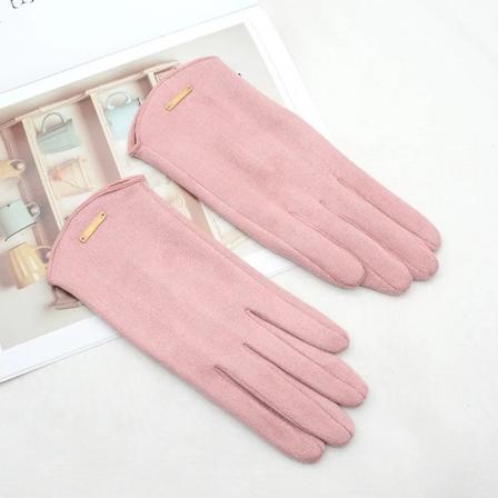 Damer Efterår Vinter Hold Varme Touch Screen Tynde Kashmir Solid Enkle Handsker Cykling Kørsel Svedeskindstof Elegant Vindtæt pink One Size