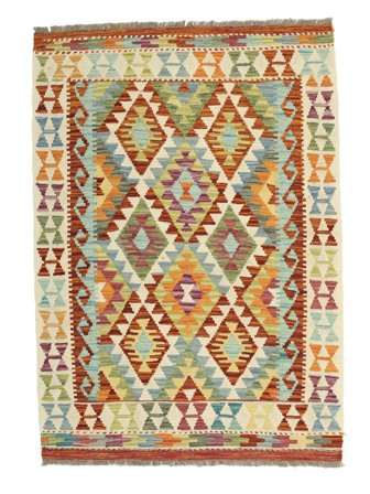 Handgeweven Kelim Afghan Old Style Vloerkleed 100X143 Bruin/Geel