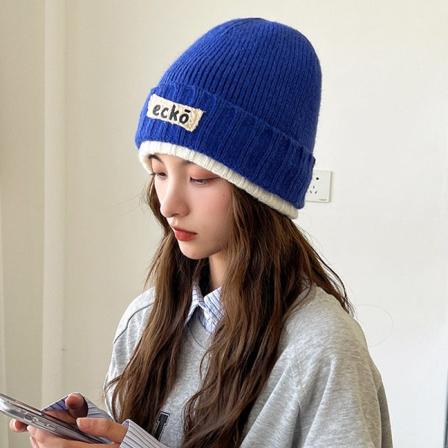 Lämmin talvinen neulottu pipo pipo Hatut Opiskelija Monipuolinen Kylmä Lämpimät Korvaläpät Slipover Trendikäs japanilainen unisex Klein blue (54-58cm)