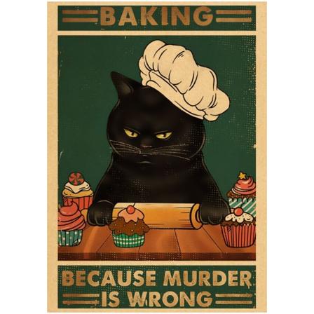 Söt tecknad svart katt Kraftpapperaffischaffischer Väggkonstmålning Heminredningsbilder Vintage Roliga Husdjur Väggdekaler 42X30cm 74754