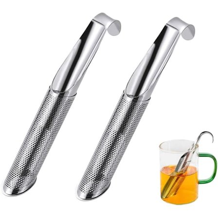 2-pack rostfritt stål te-filter återanvändbart te-diffuser långt handtag