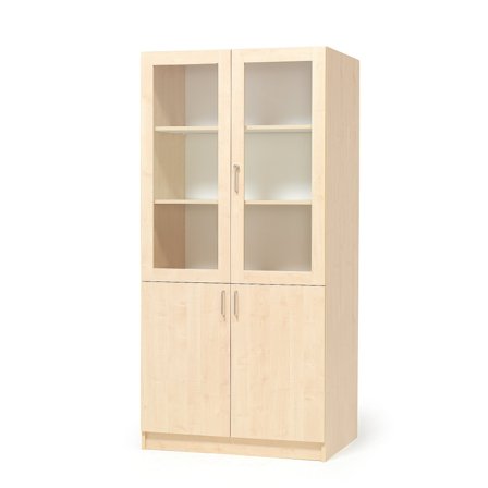 Lagerschrank THEO aus Holz, mit Halbglastüren, 1000x470x2100 mm, Birke