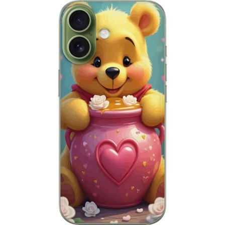 Kompatibelt Mobildeksel til Apple iPhone 17 Søt gul bjørn inspirert av Ole Brumm med rosa hjerteformet boks og honning i en romantisk og sjarmerende d