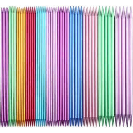 Strikkepinde Sæt 55 stk, Rustfrit Aluminium Strikkepindesæt Dobbeltspids Ergonomisk Nål, 20 cm Vævenåle Med Opbevaringspose Farvet Strai