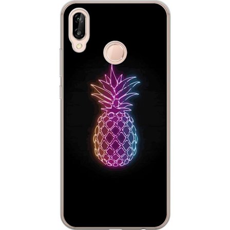 Kompatibelt Mobildeksel til Huawei Huawei P20 lite Neonlysillustrasjon av ananas i fargerikt lys mot svart bakgrunn