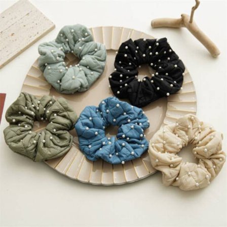 Women Solids Down Hair Rope Pearls Headband Scrunchies Hair Tie Ponytail Holders