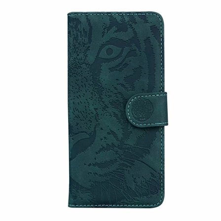 Fodral för Samsung S23 ULTRA grön Präglad Tiger Skin Läder Kort Flip Plånbok
