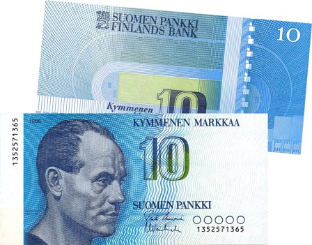 "Finland 1986 - Den sidste 10 markkaa"Phantom Finn" - 1 pengeseddel - Ucirkuleret"