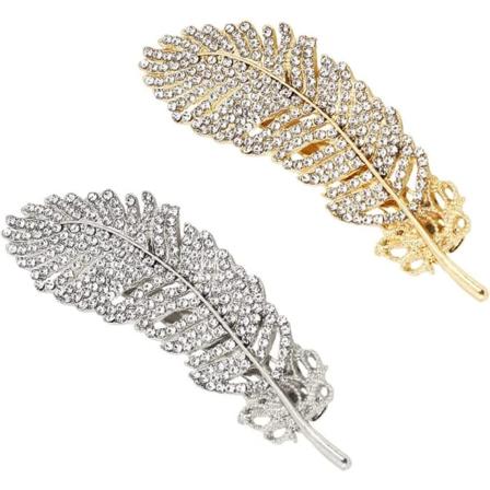 2 stk. hårklips med rhinsten, vintage metallfjær hårspenner, blad bryllup hårnåler, chic hårtilbehør for kvinner damer jente (gull, sølv)