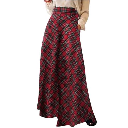 Naisten Vintage Korkea Vyötärö Ruudullinen A-linjainen Pitkä Maxi Hame