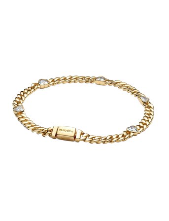 Pandora Heart Cuban Chain 14K Gold-Plated Bracelet With Clear Cubic Zirconia - Gold - 16 CM