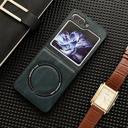 Magnetiskt läderskyddande skal för Samsung Galaxy Z Flip 5, kompatibelt med Magsafe