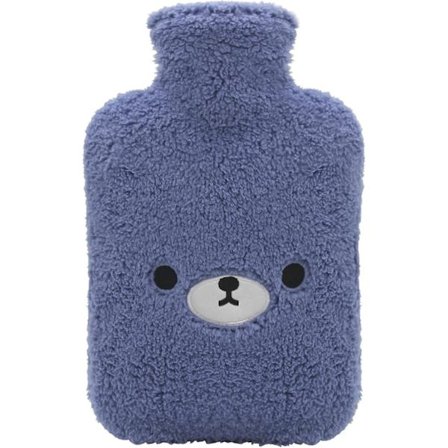 Termosflaske med søtt dyrelokk for varme og kalde kompresser, fotvarmer, smertelindring for nakke og skulder, flott gaveidé, mørkeblå, 1800ml